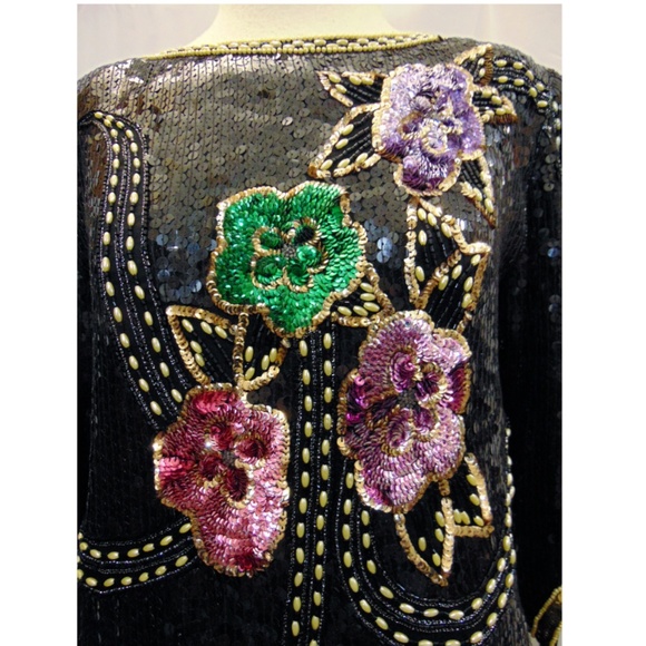 Vintage Chanson D' Amour Floral Sequin Top - Picture 4 of 7